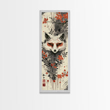 Load image into Gallery viewer, Fox Head Amidst Red Flowers On Textured Background Skinny Art Wood Block Print Framed Canvas Print
