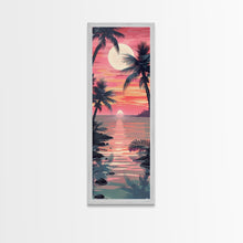 Load image into Gallery viewer, Serene Sunset With Palm Trees And Tranquil Ocean Reflection Ukiyo-e Wood Block Tall Skinny Art Framed Canvas Print
