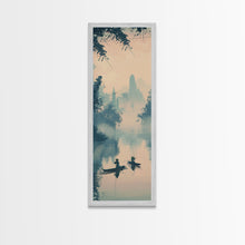 Load image into Gallery viewer, Tranquil Fishermen In Early Morning Misty Lake Scene Ukiyo-e Wood Block Skinny Tall Framed Canvas Print Japanese Style Art

