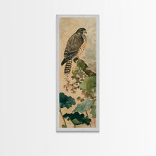 Load image into Gallery viewer, Majestic Hawk Perched Among Verdant Foliage Ukiyo-e Tall Skinny Wood Block Framed Canvas Print Japanese Style Art

