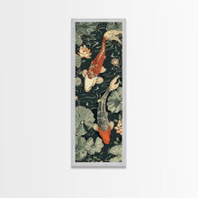 Load image into Gallery viewer, Koi Fish Swimming Gracefully Among Lotus Flowers – Framed Canvas Print Highlighting Skinny Art And Tall Art In Ukiyo-E Art And Japanese Style Art
