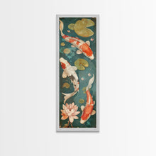 Cargar imagen en el visor de la galería, Graceful Koi Fish Swimming Among Lotus Flowers For Zen-Inspired Wall Art Japanese Style Framed Canvas Print
