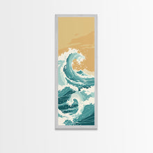 Load image into Gallery viewer, Majestic Ocean Wave In A Minimalist Style – Framed Canvas Print With Skinny Art And Tall Art Featuring Ukiyo-E Art And Japanese Style Art
