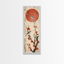 Load image into Gallery viewer, Delicate Birds Perched On Blooming Branch With Red Sun For Traditional Japanese Wall Art Decor Ukiyo-e Style Framed Canvas Print
