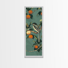 Load image into Gallery viewer, Elegant Bird Among Persimmons On A Green Canvas, Skinny Wall Art With Framed Canvas Print In Japanese Style Art For Feng Shui Decor
