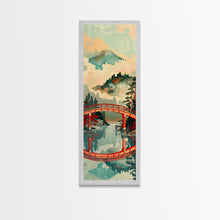 Load image into Gallery viewer, Stunning Mount Fuji With Red Bridge Reflection, Skinny Tall Framed Canvas Print, Feng Shui-Inspired Japanese Style Art For Wall Art
