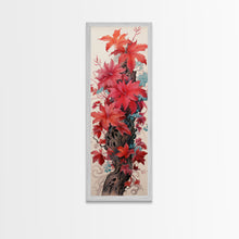 Load image into Gallery viewer, Vibrant Red Leaves On A Gnarled Tree Trunk, Tall Skinny Canvas Print For Feng Shui Decor, Japanese Style Wall Art
