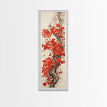 Load image into Gallery viewer, Striking Red Leaves And Berries On A Gnarled Tree, Tall Skinny Canvas Print For Feng Shui-Inspired Wall Art, Japanese Style Art
