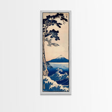 Load image into Gallery viewer, Skinny Art Tall Art Framed Canvas Print Japanese Style Art Blue Pine Tree Mount Fuji Wood Block Print Ukiyo-e Feng Shui Wall Art
