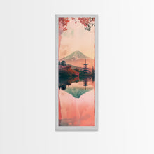 Load image into Gallery viewer, Skinny Art Tall Art Framed Canvas Print Japanese Style Art Mount Fuji Lake Reflection Red Maple Wood Block Print Ukiyo-e Feng Shui Wall Art
