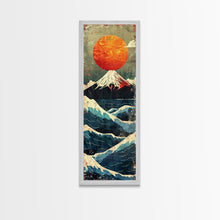 Load image into Gallery viewer, Skinny Art Tall Art Framed Canvas Print Japanese Style Art Mount Fuji Sunset Wood Block Print Ukiyo-e Feng Shui Wall Art
