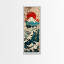 Load image into Gallery viewer, Skinny Art Tall Art Framed Canvas Print Japanese Style Art Retro Red Sun Mount Fuji Wood Block Print Ukiyo-e Feng Shui Wall Art
