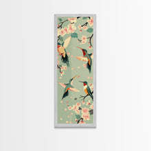 Load image into Gallery viewer, Hummingbirds And Cherry Blossoms In Japanese Style Canvas, Ukiyo-e Inspired Woodblock Art, Framed Canvas Print, Japanese Tall Skinny Wall Art, Ready To Hang
