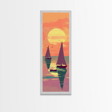 Load image into Gallery viewer, Sailing Boats In The Sunset Over Serene Waters In Japanese Style Ukiyo-e Art Framed Canvas Print Skinny Art Tall Art
