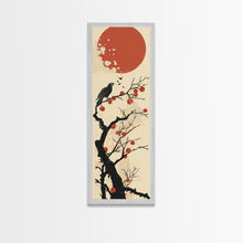 Carregar imagem no visualizador da galeria, Blackbird Perched On A Branch Under The Red Sun In Japanese Style Ukiyo-e Art Framed Canvas Print Skinny Art Tall Art
