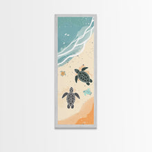 Load image into Gallery viewer, Sea Turtles On Japanese Beach Canvas Print, Ukiyo-e Woodblock Style, Framed Canvas Print, Tall Skinny Japanese Wall Art, Ready To Hang
