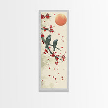 Load image into Gallery viewer, Two Pigeons On Branch With Red Leaves Skinny Art Wood Block Print Japanese Style Art Framed Canvas Print Tall Art Ukiyo-e Art
