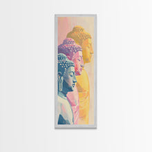 Cargar imagen en el visor de la galería, Colorful Buddha Statues Skinny Art Wood Block Print Japanese Style Art Framed Canvas Print Tall Art Ukiyo-e Art
