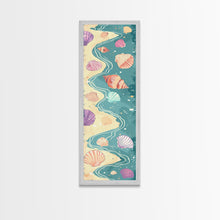 Load image into Gallery viewer, Shells On Shoreline Canvas In Ukiyo-e Style, Japanese Woodblock Print, Framed Canvas Print, Tall Skinny Japanese Wall Art, Ready To Hang
