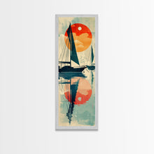 Load image into Gallery viewer, Serene Sunset Sailing Skinny Art Tall Art Japanese Ukiyo-e Inspired Ocean Framed Canvas Print for Home and Office Decor
