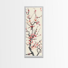 Load image into Gallery viewer, Delicate Plum Blossoms Skinny Art Tall Art Japanese Ukiyo-e Inspired Botanical Framed Canvas Print for Sophisticated Interiors
