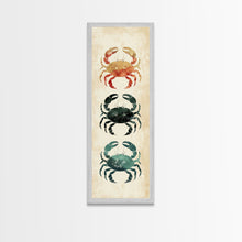 Load image into Gallery viewer, Coastal Crabs Skinny Art Tall Art Japanese Ukiyo-e Inspired Nautical Framed Canvas Print for Beach House or Ocean Lovers
