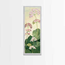 Load image into Gallery viewer, Towering Flower Stalks with Soft Green Leaves against a Pale Background - Skinny Art, Japanese Wall Decor, Framed Canvas Print, Ukiyo-e Style
