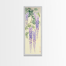 Cargar imagen en el visor de la galería, Cascading Wisteria Blossoms in Shades of Purple and Green - Skinny Art, Japanese Wall Decor, Framed Canvas Print, Ukiyo-e Style
