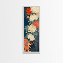 Load image into Gallery viewer, Blooming Chrysanthemums in Rich Autumn Colors - Skinny Art, Japanese Wall Decor, Framed Canvas Print, Ukiyo-e Style
