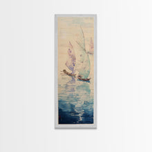 Load image into Gallery viewer, Sailboats On Calm Sea Canvas In Japanese Ukiyo-e Style, Traditional Woodblock Print, Framed Canvas Print, Tall Skinny Japanese Wall Art, Ready To Hang
