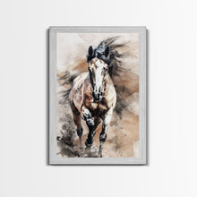 Cargar imagen en el visor de la galería, Charging Horse with Dust - Framed Canvas Print, Intense Living Room Art, Bold Bedroom Decor, Equestrian Art, Wall Art
