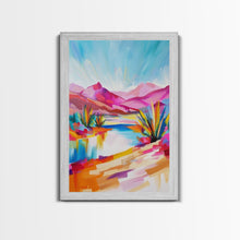Load image into Gallery viewer, Bright Southwestern Landscape Art - Framed Canvas Print, Desert Decor, Vibrant Living Room Wall Art, Colorful Nature Scene
