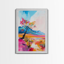 Load image into Gallery viewer, Bright Desert Tree Art - Framed Canvas Print, Southwestern Decor, Colorful Living Room Wall Art, Modern Desert Landscape
