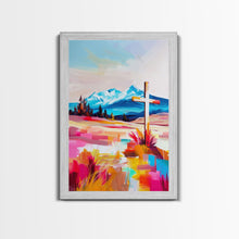 Load image into Gallery viewer, Cross with Mountain Backdrop - Framed Canvas Print, Scenic Western Art, Inspirational Wall Art for Bedroom Decor
