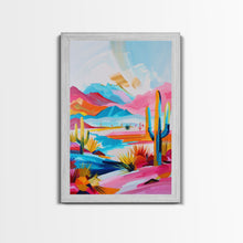 Load image into Gallery viewer, Colorful Mission Style Church Illustration - Framed Canvas Print, Vibrant Church Art, Living Room Decor, Architectural Wall Art
