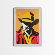 Load image into Gallery viewer, Bold Cowboy Silhouette with Cigarette | Framed Canvas Print | Western Wall Art | Cowboy Art | Living Room Decor | Rustic Home Decor
