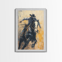 Carregar imagem no visualizador da galeria, Action-Packed Cowboy on Horseback - Framed Canvas Print, Western Wall Art, Rustic Decor, Living Room and Bedroom Art Print
