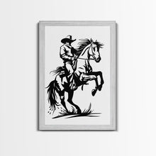 Load image into Gallery viewer, Dynamic Cowboy on Rearing Horse - Framed Canvas Print, Western Wall Art, Rustic Decor, Living Room and Bedroom Art Print
