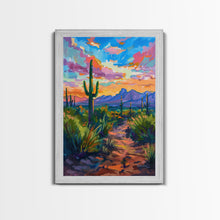 Load image into Gallery viewer, Framed Canvas Print, Sunset Over Desert with Cacti, Stunning Wall Art for Living Room or Bedroom Decor
