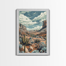 Carregar imagem no visualizador da galeria, Vintage Western Desert Landscape Art Print, Retro Cactus Framed Canvas, Scenic Southwest Artwork, Unique Desert Wall Decor
