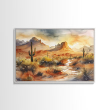 Carregar imagem no visualizador da galeria, Extra Large Wall Art, Desert Landscape Painting Framed Canvas Print, Metal Art, Wood Framed Original Art, Living Room Decor, Landscape Art
