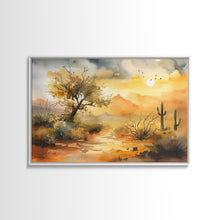 Load image into Gallery viewer, Desert Landscape Watercolor Painting, Wood Framed Canvas Print, Utah Desert Painting, Metal Print, Farmhouse Decor
