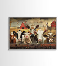 Carregar imagem no visualizador da galeria, Farm Animals On The Fence, Framed Canvas Print, Cute Animal Decor, Bathroom Wall Art, Illustration, Home Decor

