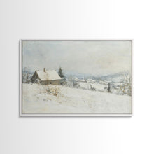 Cargar imagen en el visor de la galería, Farmhouse In The Winter, Framed Canvas Print, Christmas Scenary Landscape Painting, Americana Art, Custom Artwork Original
