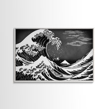 Carregar imagem no visualizador da galeria, Black and White Wave Canvas Print, Hokusai Inspired Wall Art, Woodblock Print Style, Wall Art, Vintage Style Wall Art
