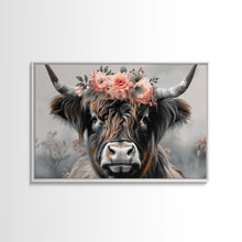 Carregar imagem no visualizador da galeria, Framed Wall Art Texas Cattle, Wood Framed Canvas Print, Farmhouse Decor, Minimalist Rustic Farmhouse Painting, Vacation Home Decor, Western
