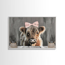 Carregar imagem no visualizador da galeria, Framed Wall Art Texas Cattle, Wood Framed Canvas Print, Farmhouse Decor, Minimalist Rustic Farmhouse Painting, Cute Nursery Wall Art
