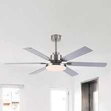 Cargar imagen en el visor de la galería, 60&quot; Lucknow Modern Satin Nickel DC Motor Downrod Mount Reversible Ceiling Fan with Lighting and Remote Control
