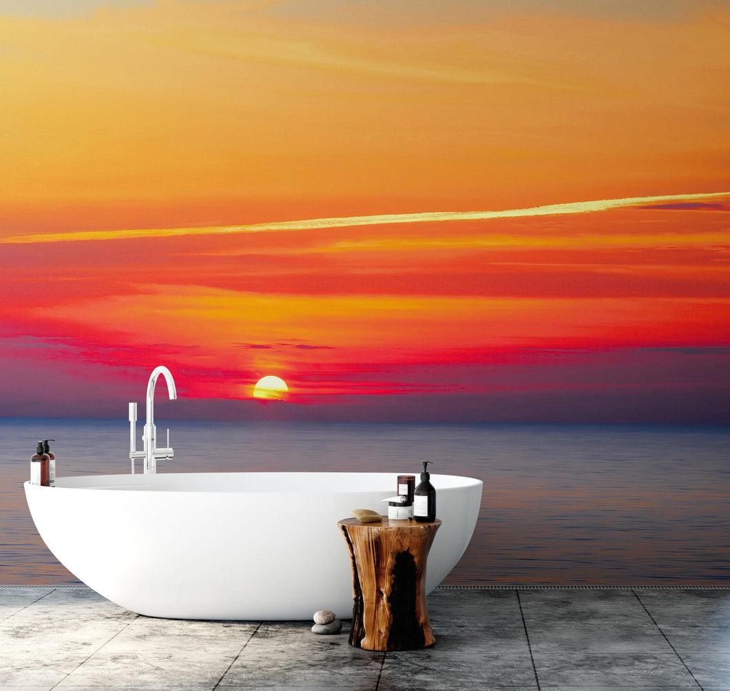 Red Sky Sunset over Beach Wall Mural Decal Sticker #6005