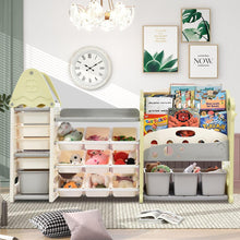 Load image into Gallery viewer, Kids Bookshelf Toy Storage Organizer with 17 Bins and 5 Bookshelves, Multi-functional Nursery Organizer Kids Furniture Set Toy Storage Cabinet Unit with HDPE Shelf and Bins
